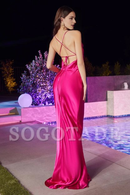 Slimming hemline long satin hood camisole dress