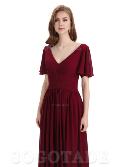 A-Line Chiffon Short Sleeves Elegant Floor-Length Bridesmaid Dresses Formal Women's Dresses Wedding Guests Dresses