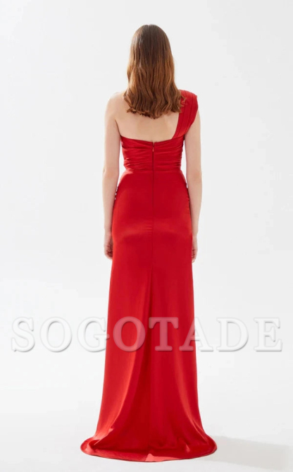 A-line asymmetrical collar tight corset and floor length evening dress-SOGOTADE
