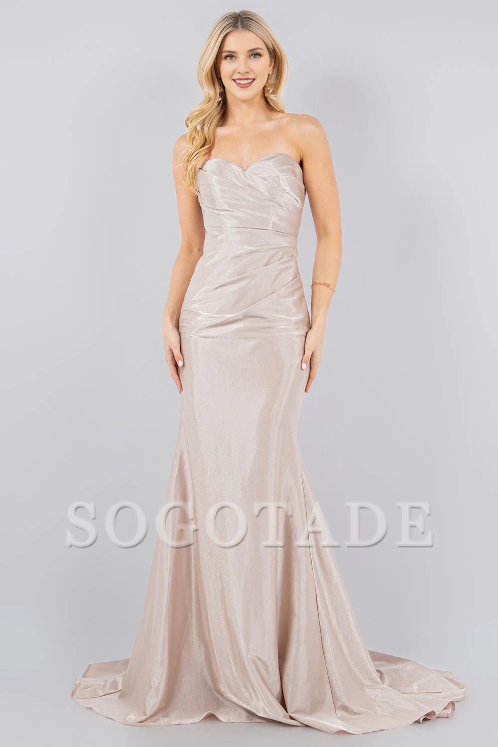 Fitted skirt satin long strapless sweetheart dress