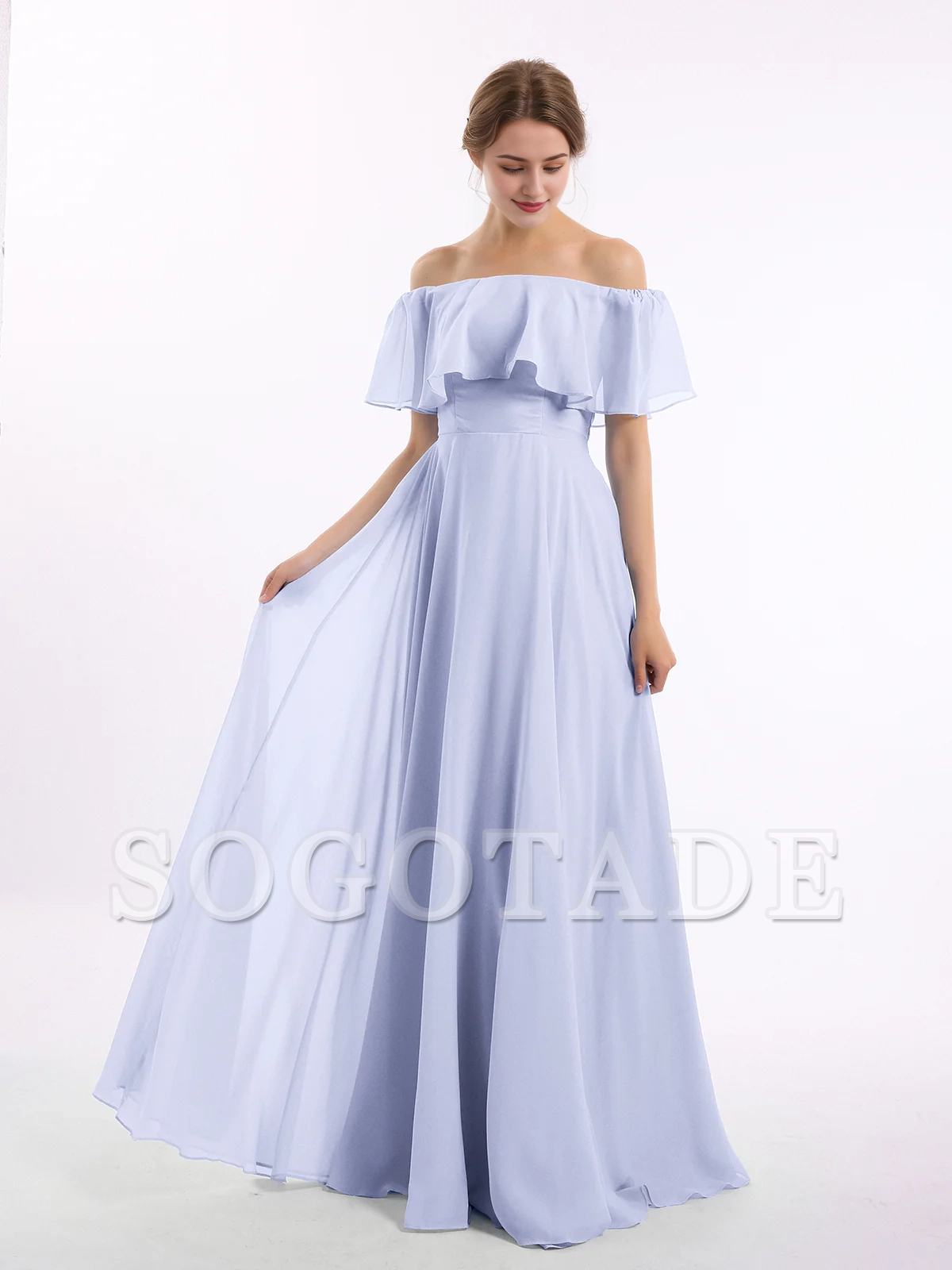 Off shoulder chiffon long dress bridesmaid dress