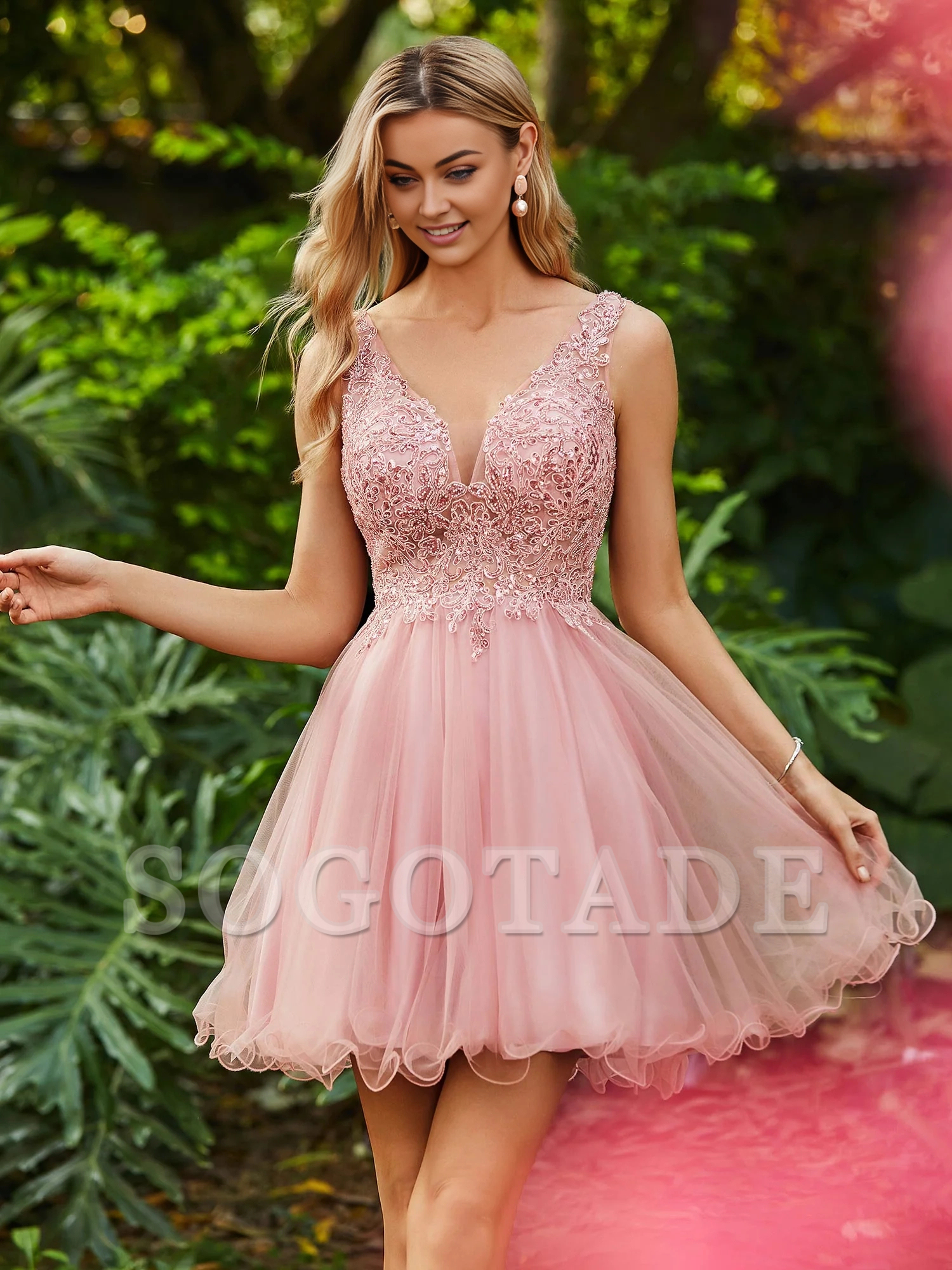 A-line sequined top with ruffled edges for short Homecoming dress