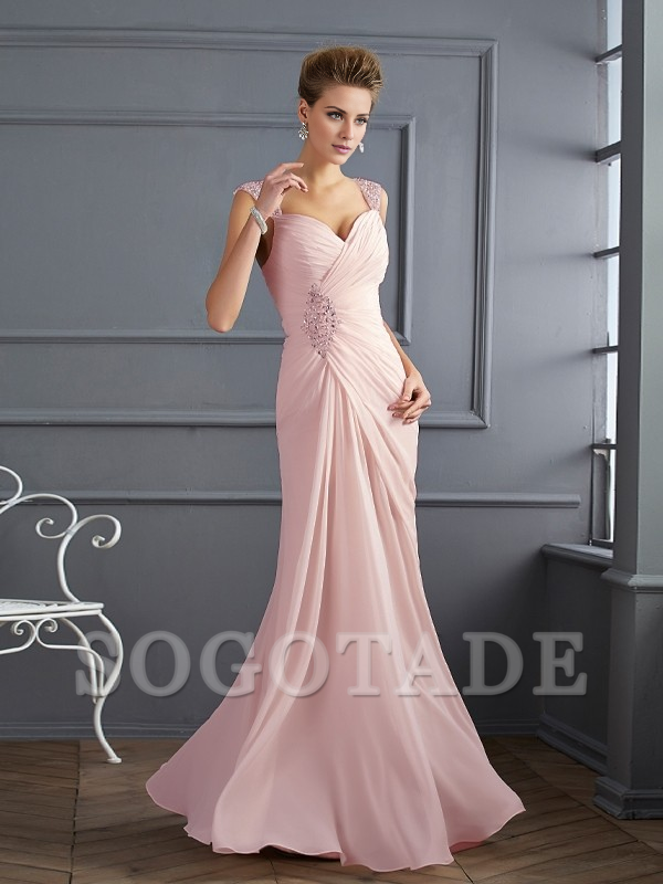 Bodyguard/Pillar Shoulder Mother of the bride dress Official Wedding Guests Landing Long Sleeveless Thin Shoulder Straps Chiffon Water Diamond Ruffle Decoration