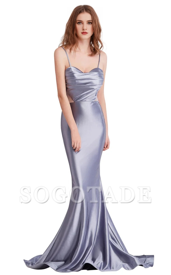 Mermaid heart-shaped collar, backless thin shoulder strap and floor length evening gown