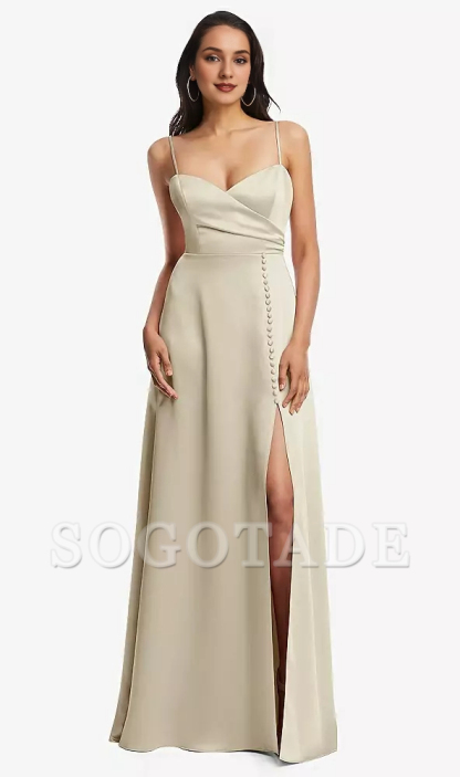 Buckle details adjustable shoulder strap to mimic body length Prom dress