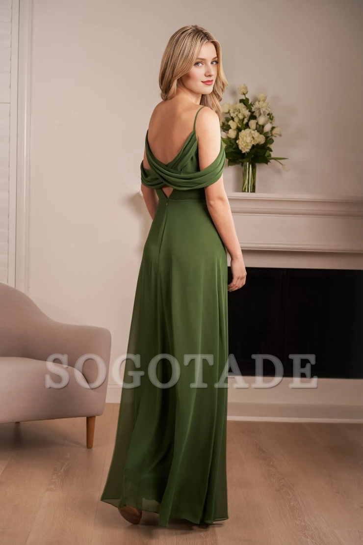 Polyester chiffon A-line slim shoulder strap V-neck pendant shawl bridesmaid dress