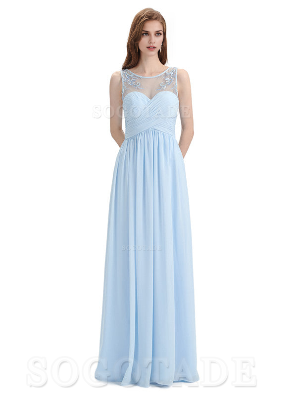 Elegant A-Line Chiffon Sleeveless Ruched Long Simple Bridesmaid Dresses Formal Women's Dresses Wedding Guests Dresses