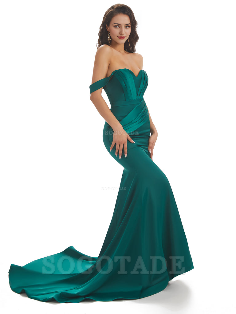 Sexy Mermaid Off The Shoulder Floor-Length Long Soft Satin Bridesmaid Dresses Online prom shop dresses