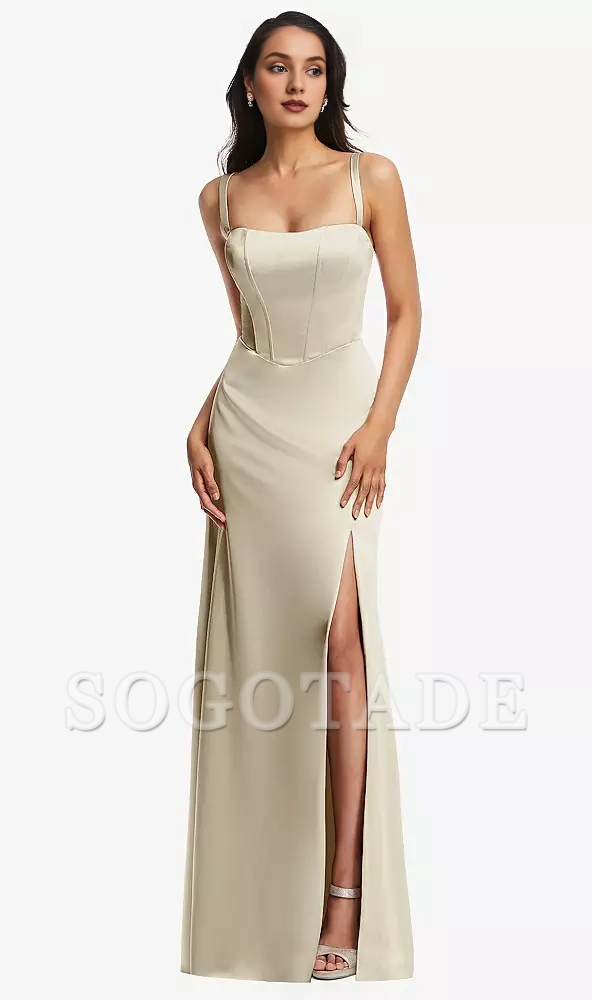 Front slit lace up back lace up tight corset extra long Prom dress