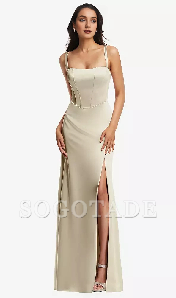 Front slit lace up back lace up tight corset extra long Prom dress