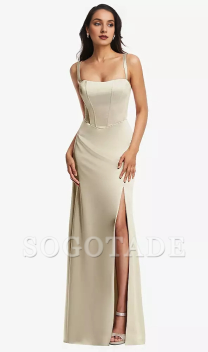 Front slit lace up back lace up tight corset extra long Prom dress