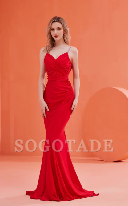 Thin shoulder strap slim fit cylindrical sleeveless fish tail and floor length Prom dress
