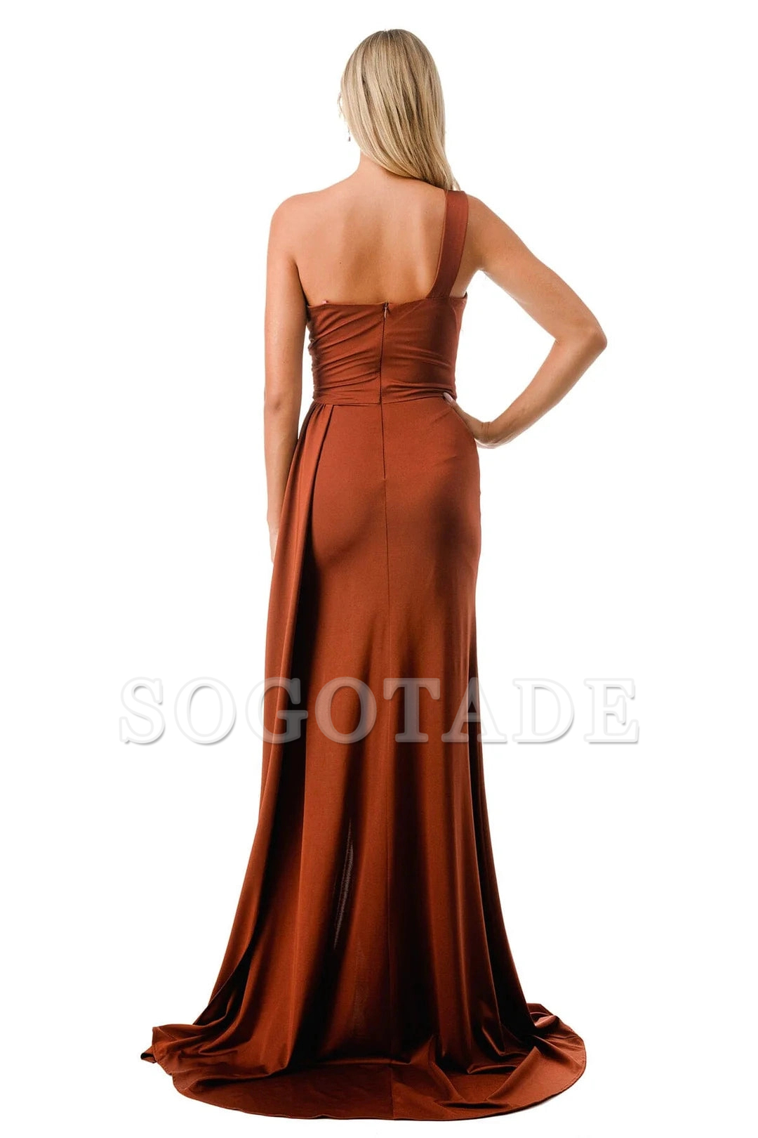 Fitted slit skirt long satin one shoulder sweetheart dress