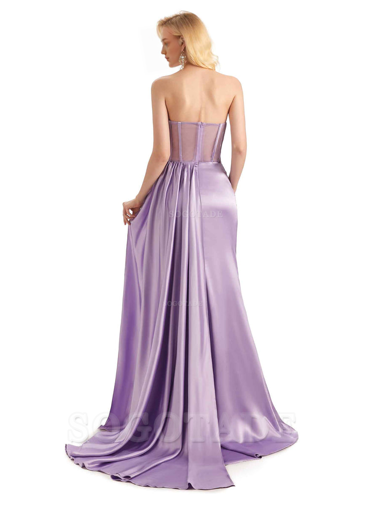 Sexy Soft Satin Side Slit See Through Floor-Length Long Mermaid Bridesmaid Dresses prom shop dresses