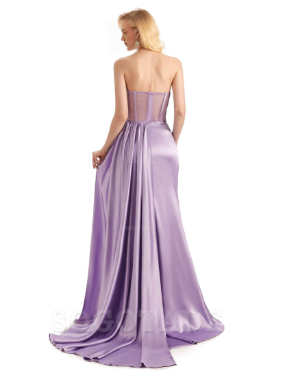 Sexy Soft Satin Side Slit See Through Floor-Length Long Mermaid Bridesmaid Dresses prom shop dresses