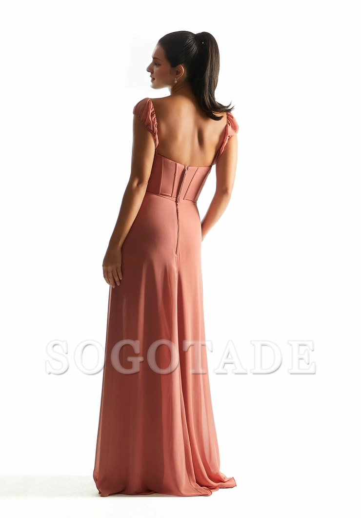 A-line heart-shaped neckline Chiffon pleated tight corset bridesmaid dress-SOGOTADE