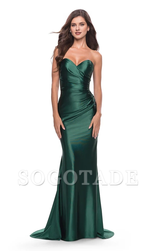 Mermaid deep V heart-shaped neckline strapless and floor length evening dress