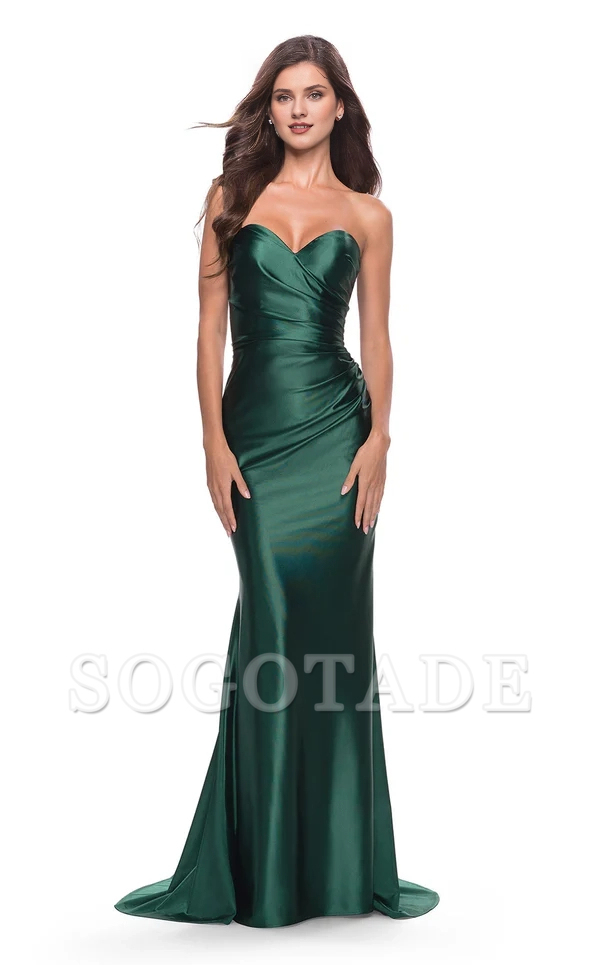 Mermaid deep V heart-shaped neckline strapless and floor length evening dress