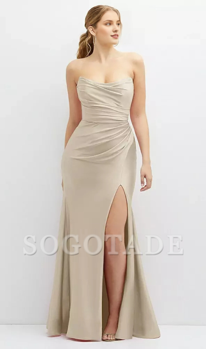 Strapless off shoulder collar with drooping  satin mermaid prom dress