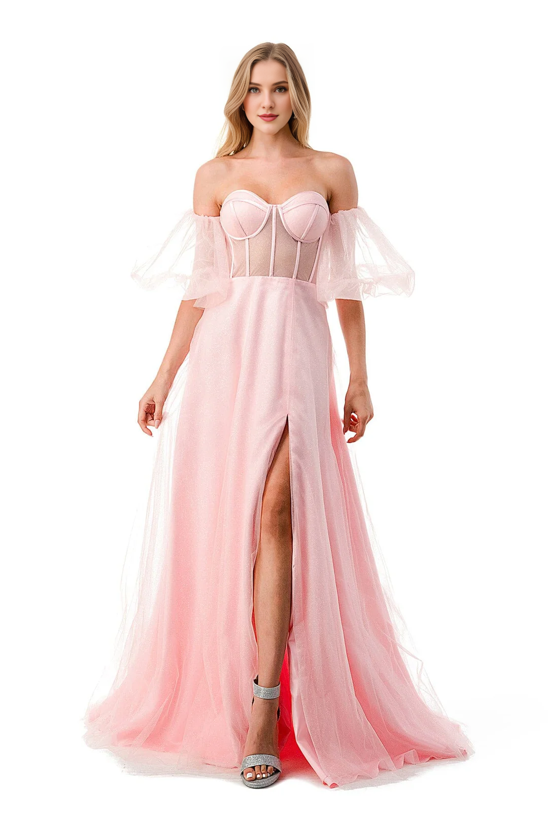 A-line bubble sleeve transparent tight corset dress-SOGOTADE