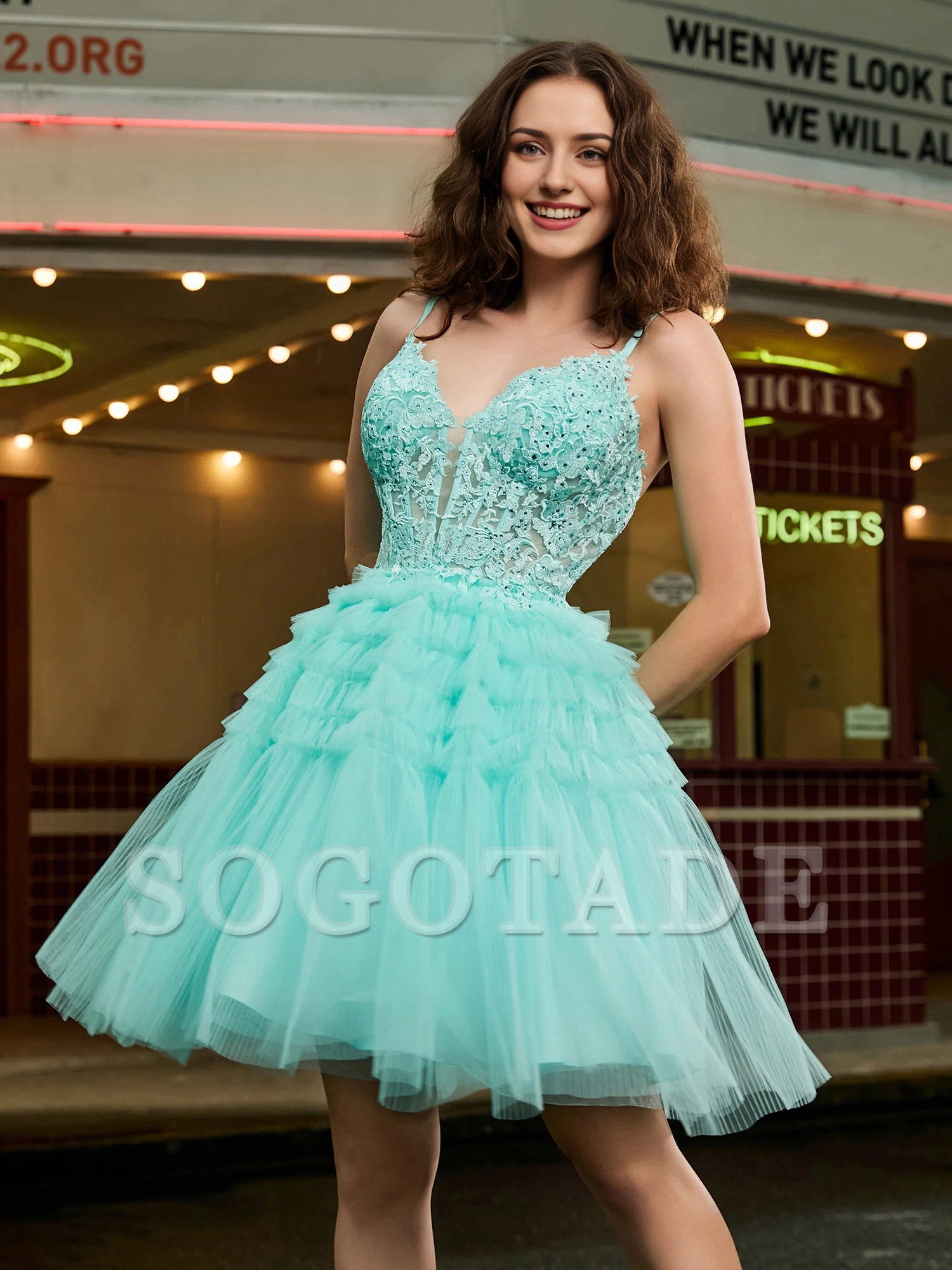 Tight corset top, sheer layered short Homecoming dress