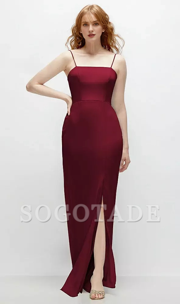 Front slit back strap hollow horn and floor length Prom dress