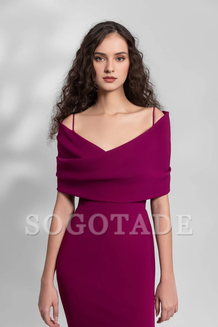 Hanging off shoulder crepe side slits and floor length gowns evening dresses