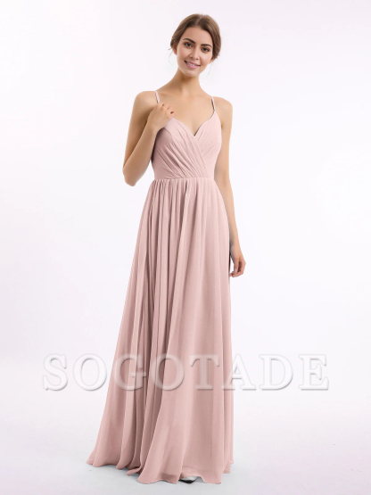 Thin shoulder chiffon bridesmaid dress