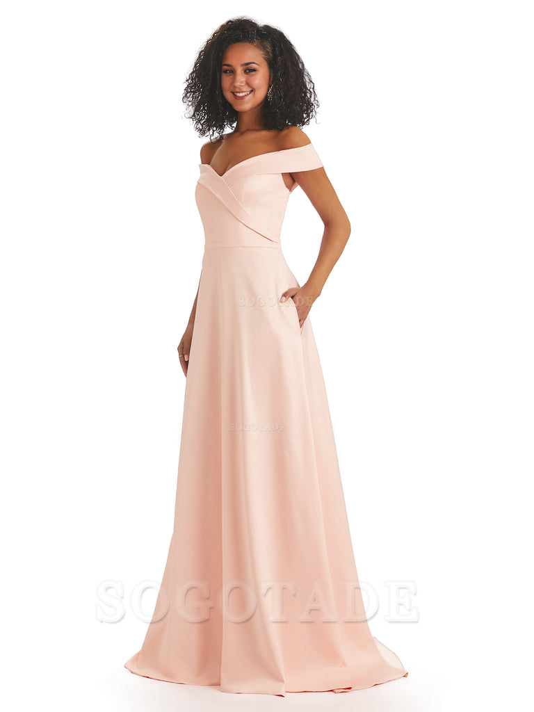 Soft Satin Off The Shoulder Long A-Line African Bridesmaid Dresses prom dress stores ﻿