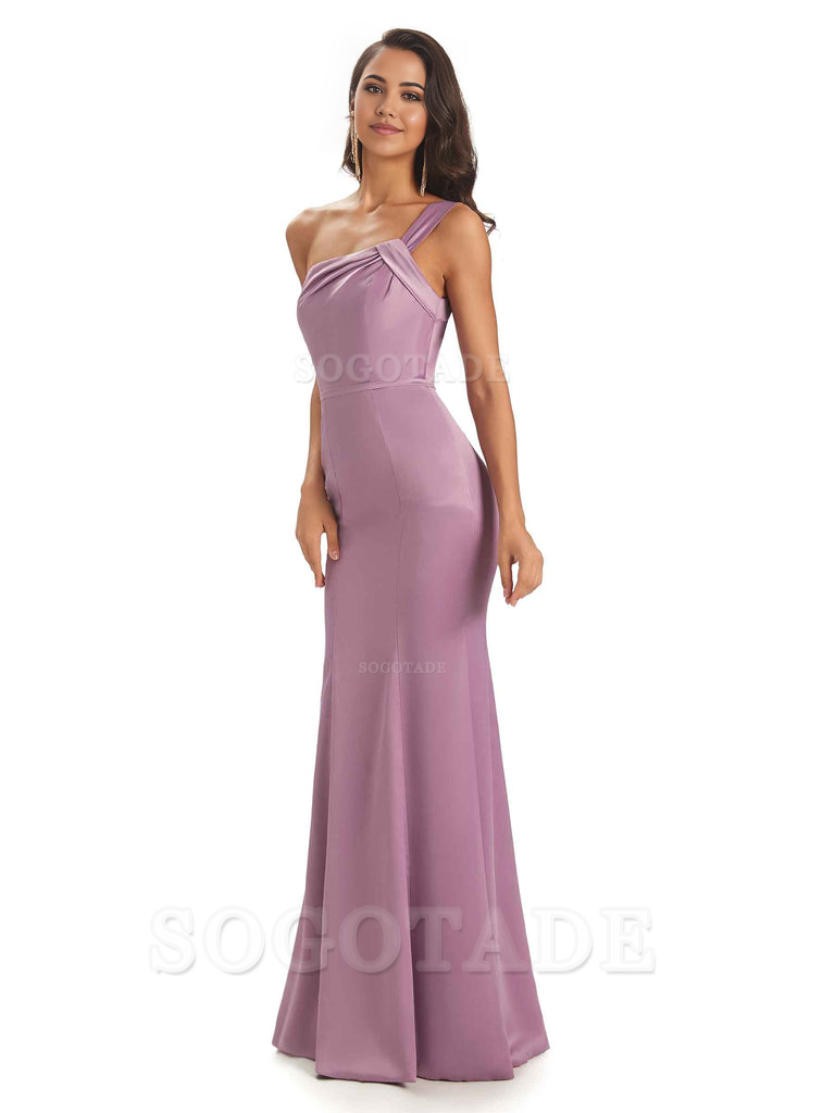 Mermaid One Shoulder Satin Floor Length formal dresses evening gown Bridesmaid Dresses