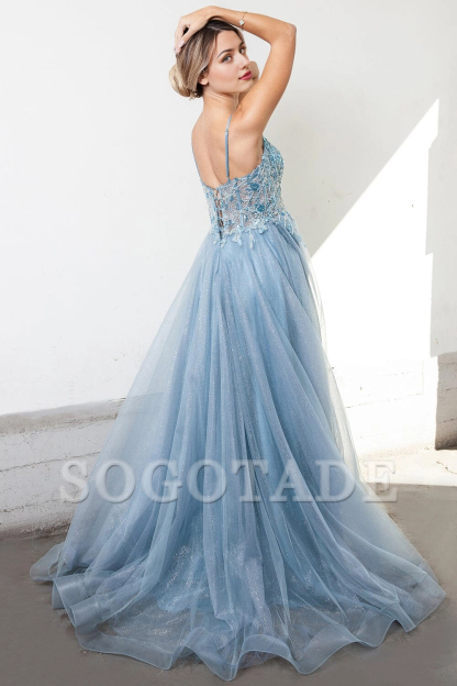 A-line slit skirt body embroidered bead decoration decal long sleeveless sequin dress