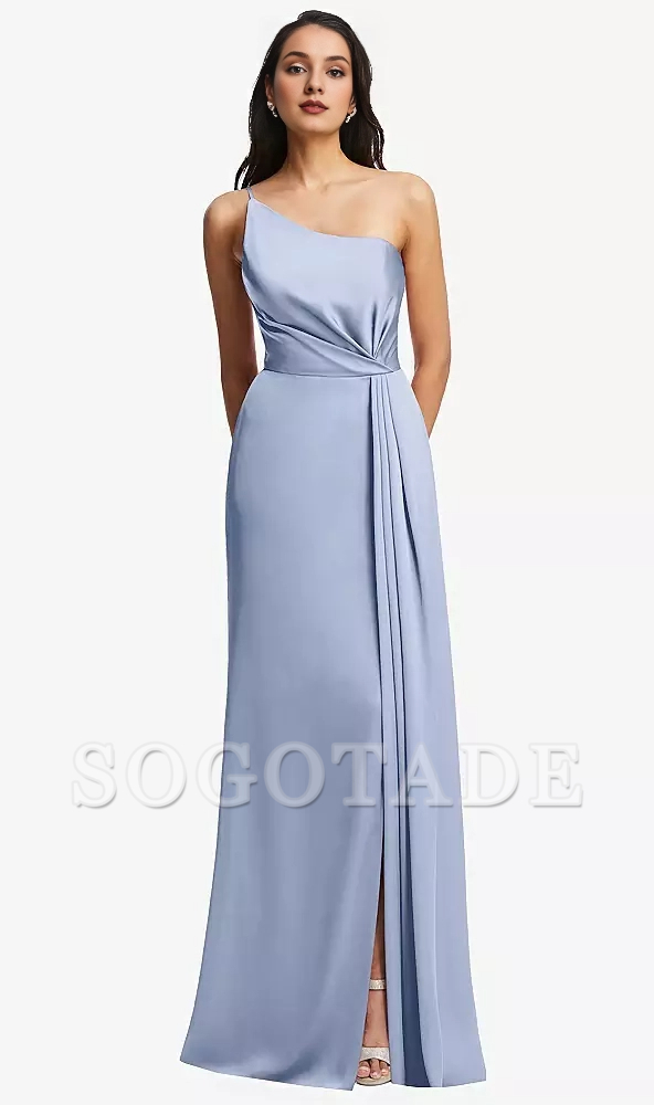 One shoulder pleated skirt with satin horn Prom dress