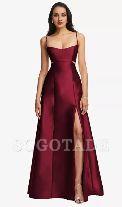 Bag open collar hollowed out satin twill A-line Prom dress