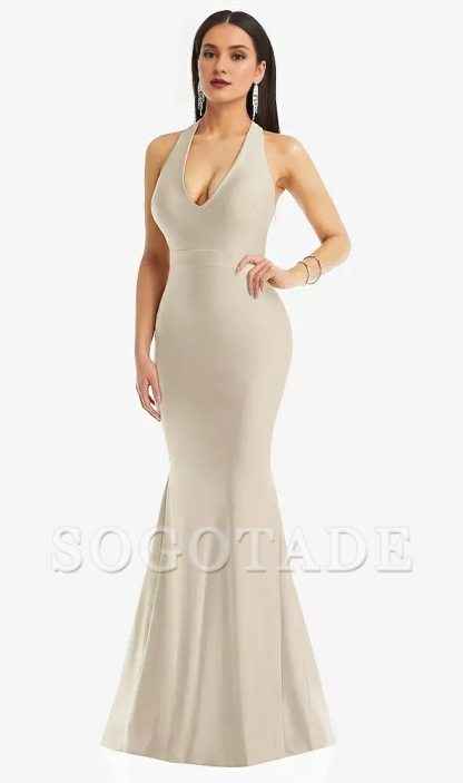 Deep V-neck hollowed out low back  satin mermaid prom dress