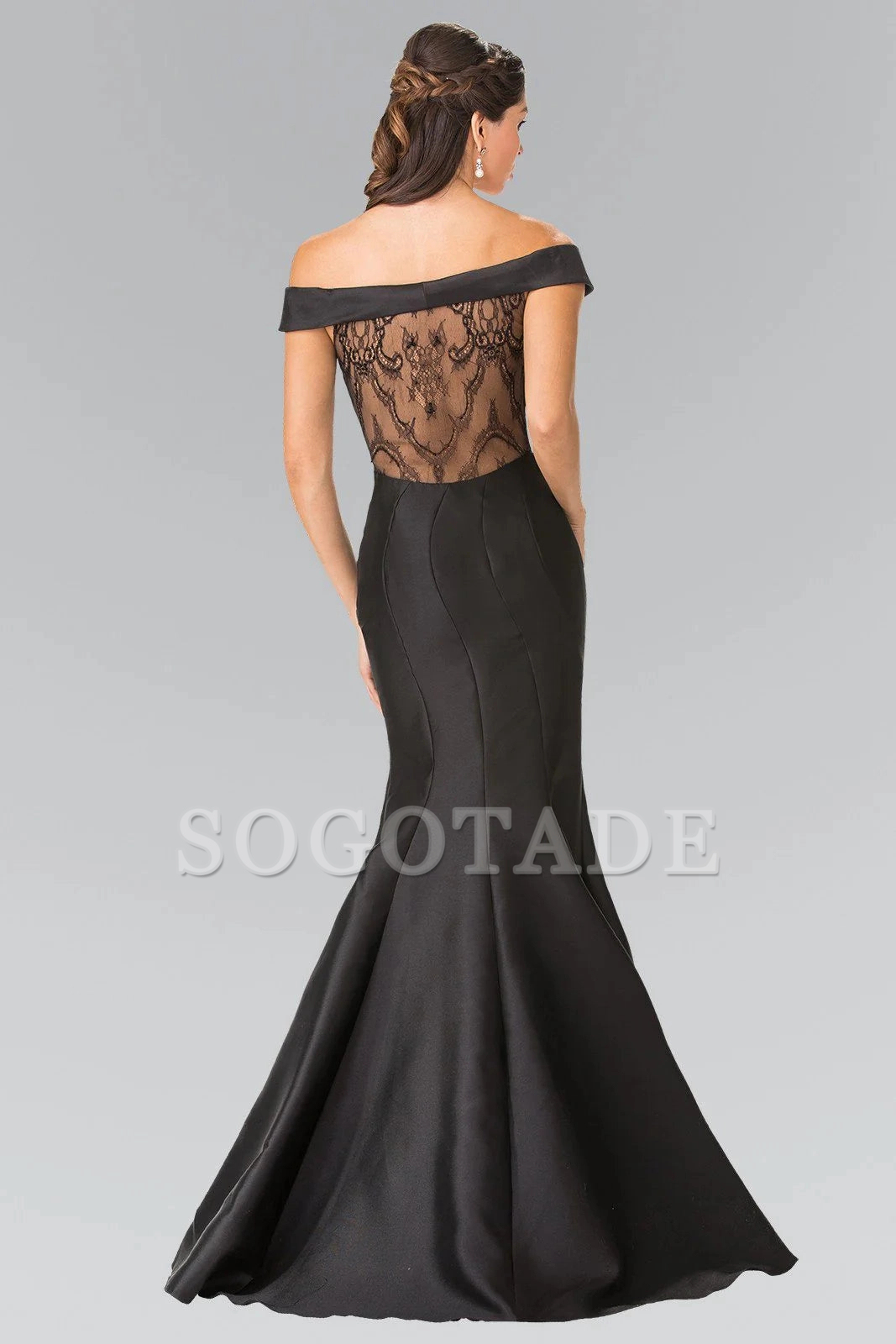 Back transparent lace long off shoulder dress