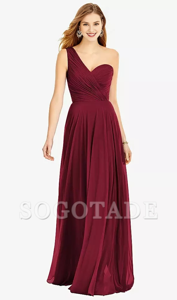 One shoulder hanging chiffon and floor length Prom dress