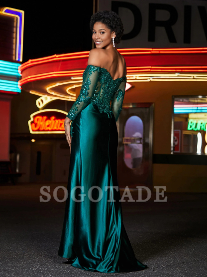 High slit tight corset  satin Prom dress