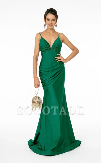 Mermaid Deep V-neck Thin Shoulder Straps and Ground length Gowns Evening Dresses