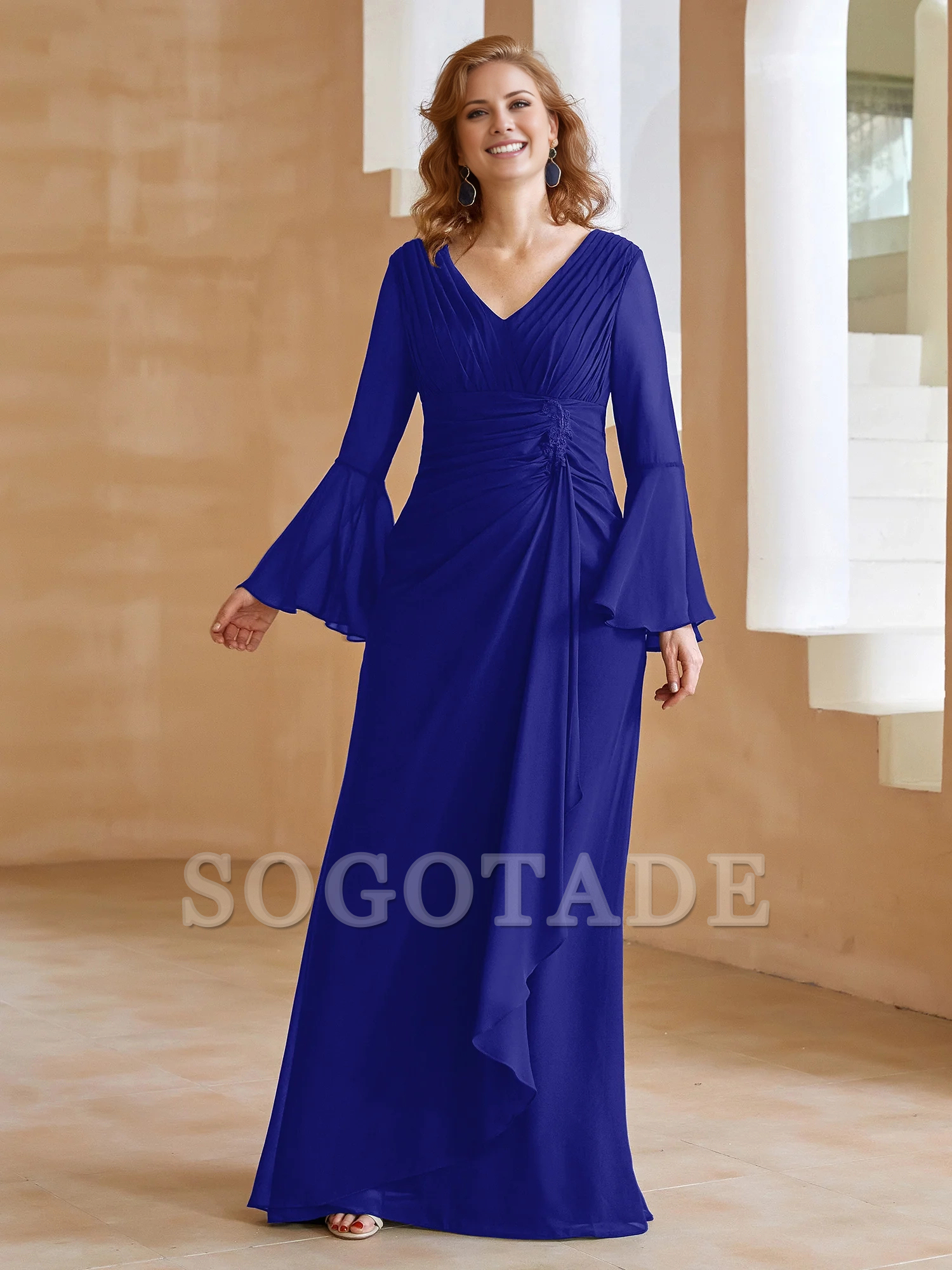 V-neck folds and mother of the bride dress