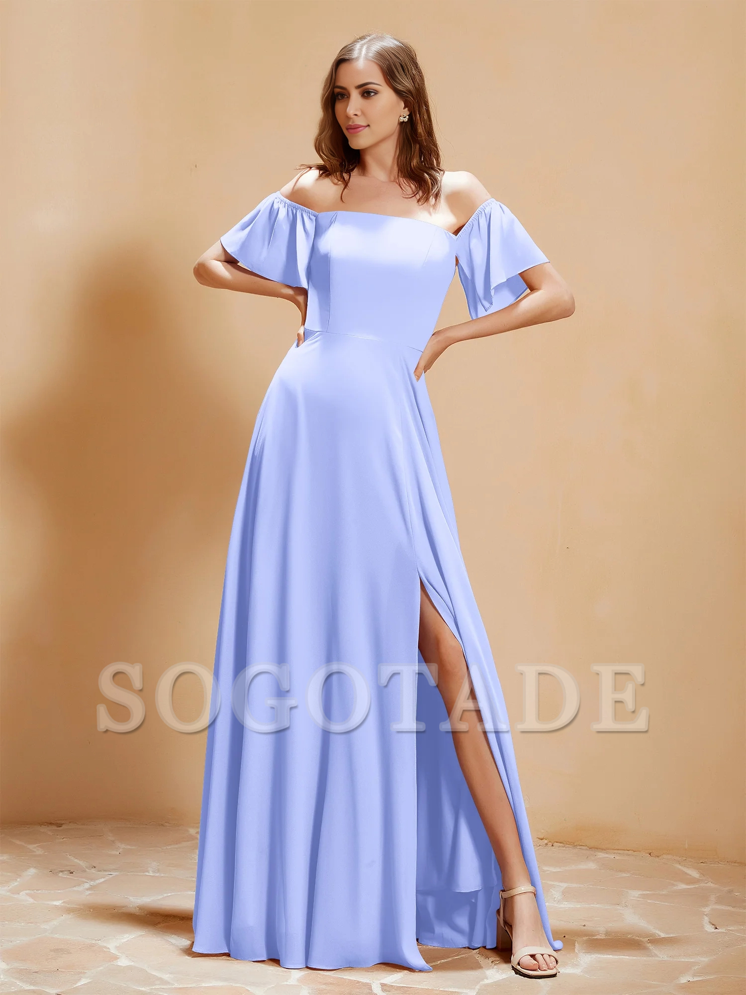 Pocket off shoulder chiffon dress