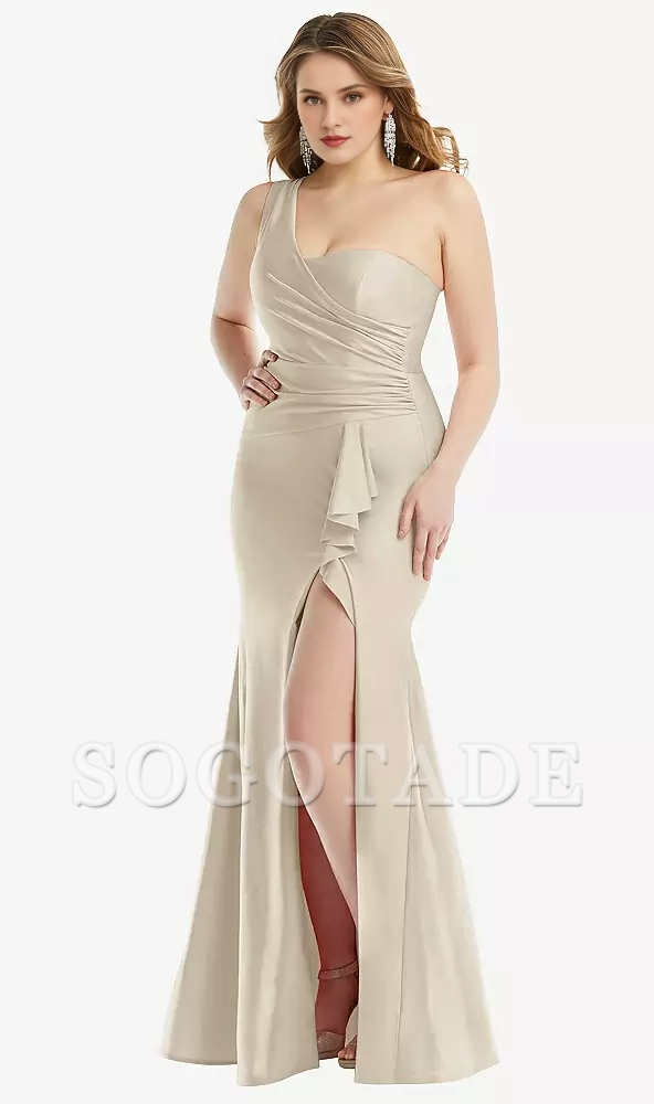 One shoulder hanging chiffon and floor length Prom dress