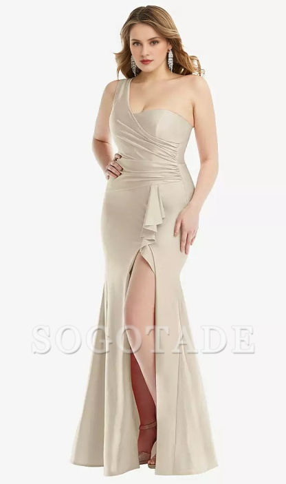 One shoulder hanging chiffon and floor length Prom dress