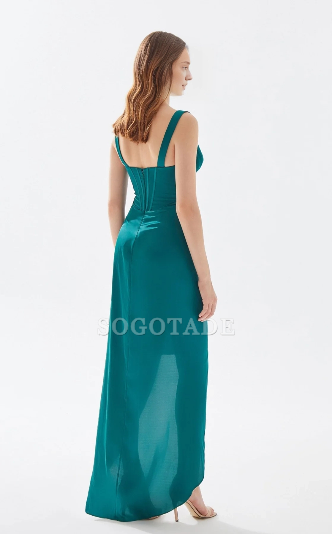 Deep V-neck sleeveless high slit and floor length evening dress