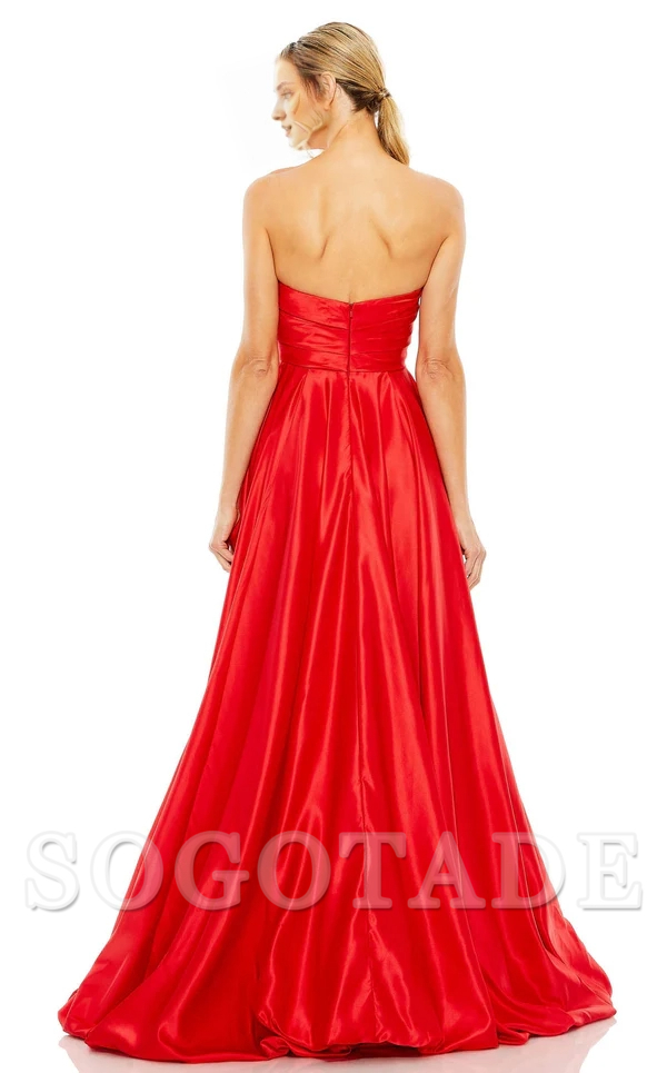 Off shoulder collar tight corset asymmetric high slit and floor length evening dress