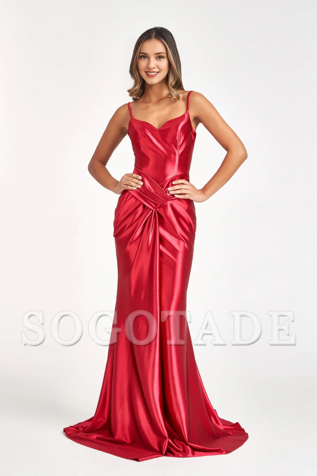 Slimming hemline long sweetheart satin dress