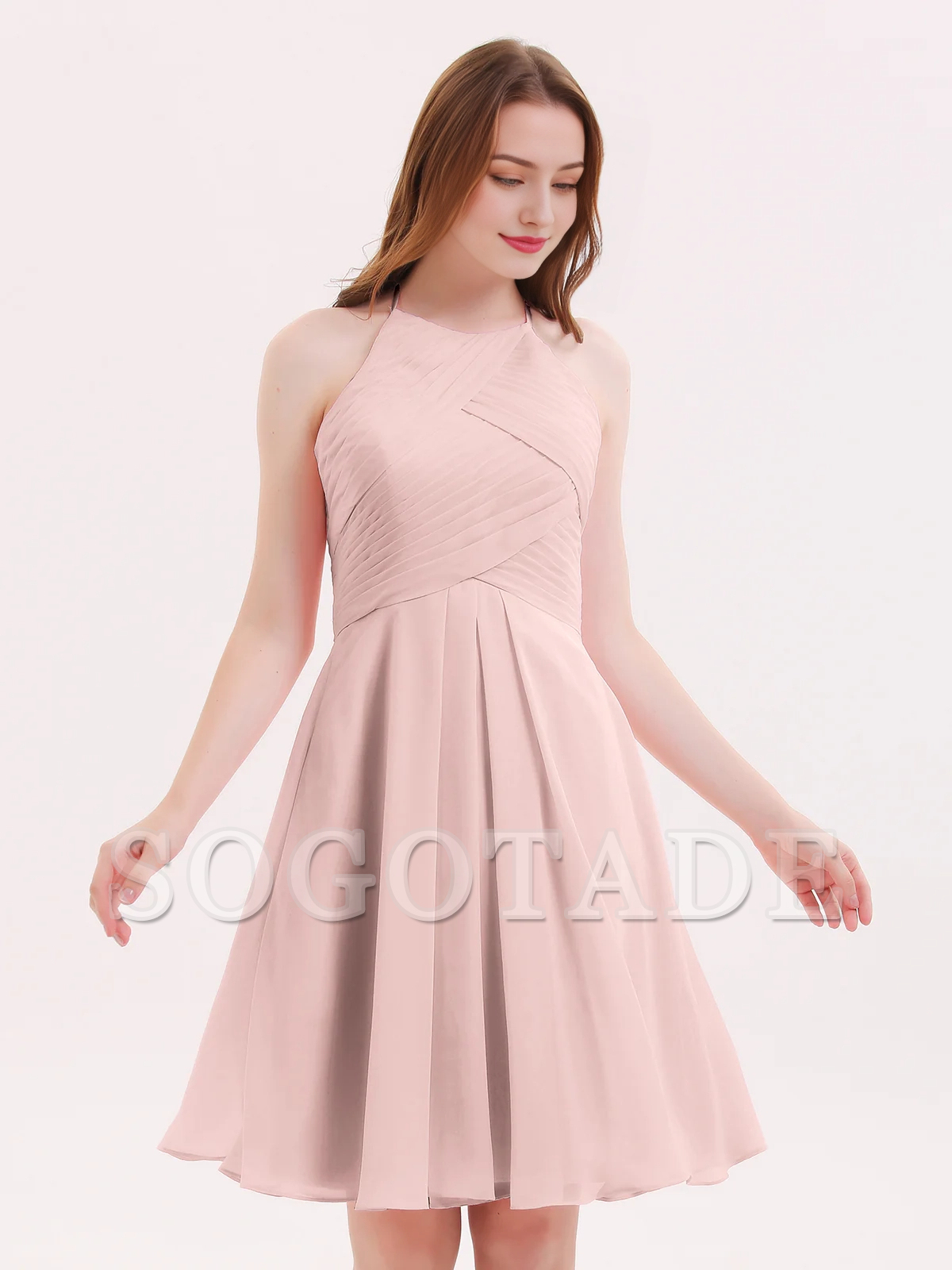 Short chiffon pocket bridesmaid dress
