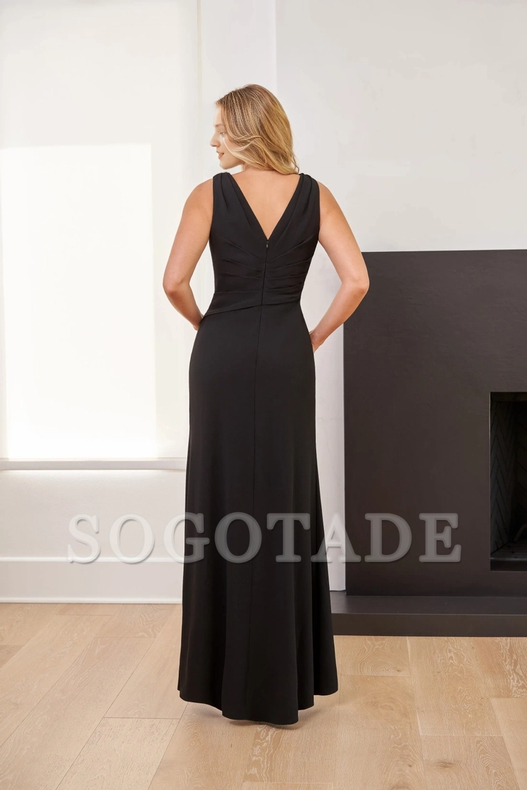 Soft crepe fabric V-neck off the shoulder front slit evening dress