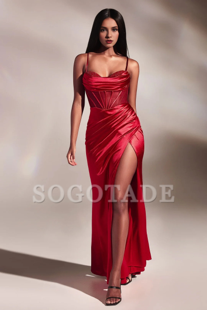 Beaded long transparent tight corset hood satin dress