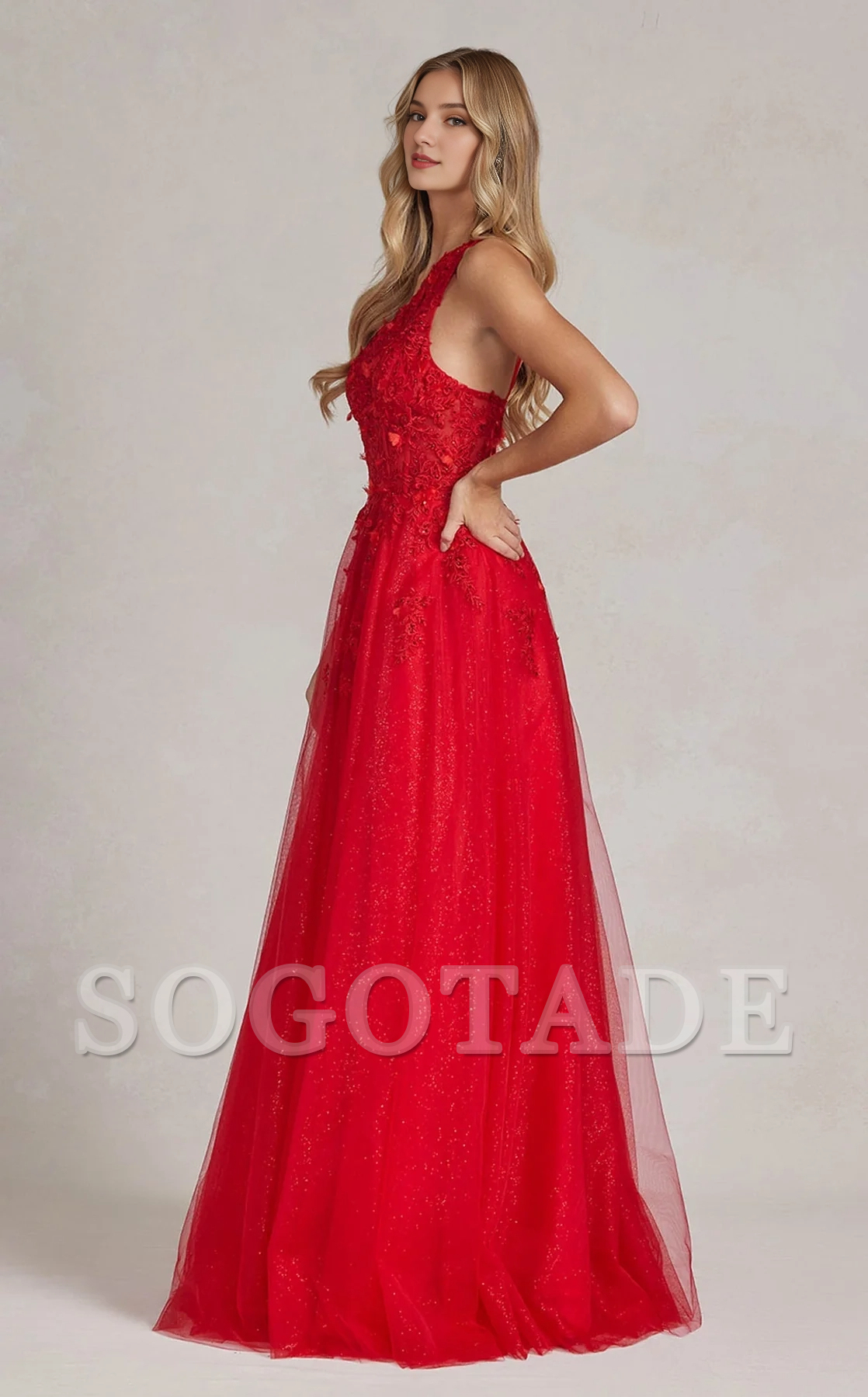 Single shoulder collar lace applique tight corset sheer and floor length Prom dress