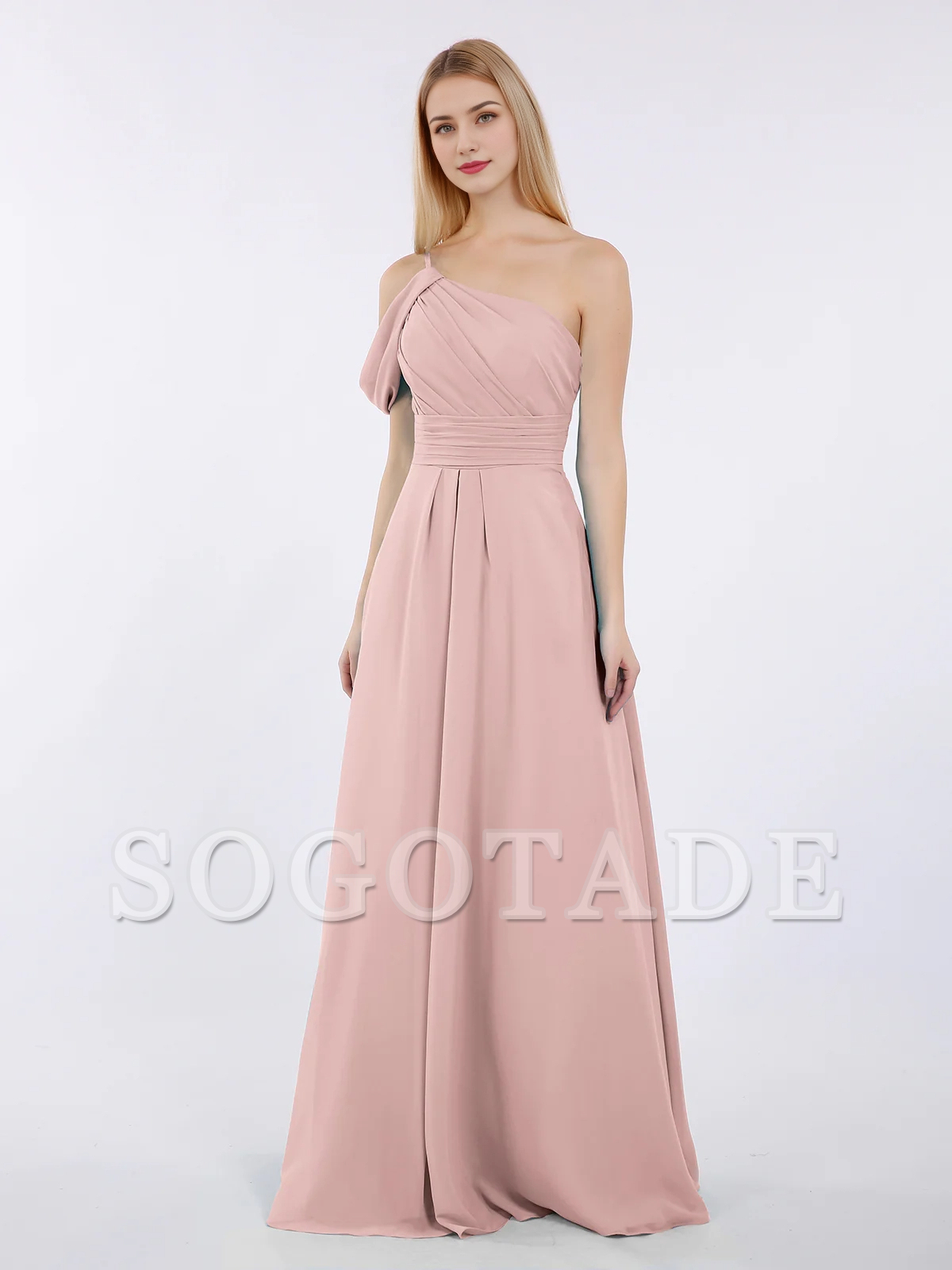 One shoulder chiffon long bridesmaid dress